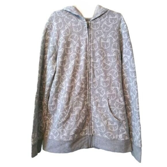 Circo Size X-Large (14/16) Sweatshirt Hooded Full-Zip Cat Print Gray Cozy Comfy - Picture 2 of 6